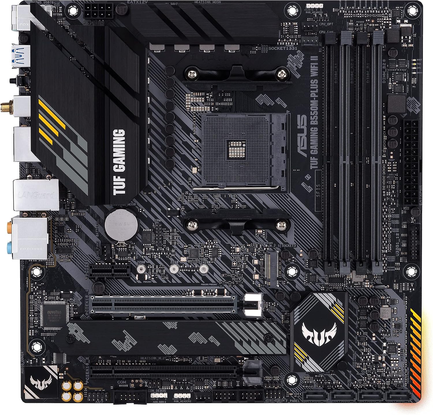 ASUS TUF Gaming B550M-PLUS WiFi II - Placa Base de Gaming Micro-ATX AMD (PCIe 4.0, 2X M.2, VRM de 10 etapas, Wi-Fi 6, 2.5 GB Ethernet, HDMI, DP, USB 3.2 Gen. 2 de Tipo A y C, Aura Sync RGB), B550 II