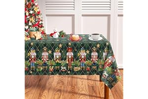 THAWAY Christmas Tablecloth 60×84 Inch Rectangular Nutcracker Gifts Red Buffalo Plaid Washable Table Cover Waterproof Polyester Christmas Table Cloths for Xmas Party Winter Holiday Home Decor(Green)