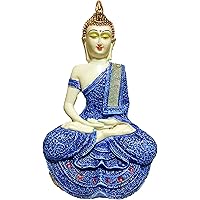Global Grabbers Sitting Buddha Idol Statue Showpiece (Blue White Golden)