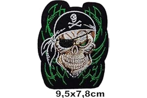 PATCH CAMELEON-SHOP Écusson Pirate Tête Mort Patch Crane Skull Thermocollant 9,5x7,8cm Cameleon-Shop