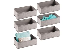 mDesign Juego de 6 cajas organizadoras de tela – Organizadores para cajones o armarios de polipropileno (pequeños) – Cestas de tela de múltiples usos – gris