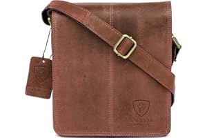 J. Wilson London 100% Pure Genuine Real Vintage Hunter Leather Handmade Mens Leather Flapover Everyday Crossover Shoulder Work Tablet Messenger Bag