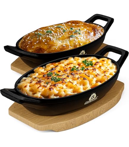 WAS Gusseisen Servierpfanne 18cm - Mit Holzuntersetzer Für Ofen & Tisch