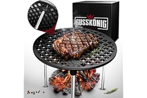 ‎GUSSKÖNIG GUSSKÖNIG Gusseisen Grillrost (Gusskönig Grilling Grate) mit Beinen Ø30 cm - Grillrost Kohle - Grillrost Dreibein Gusseisen Dutch Oven Untersetzer - Feuerrost Grill Zubehör