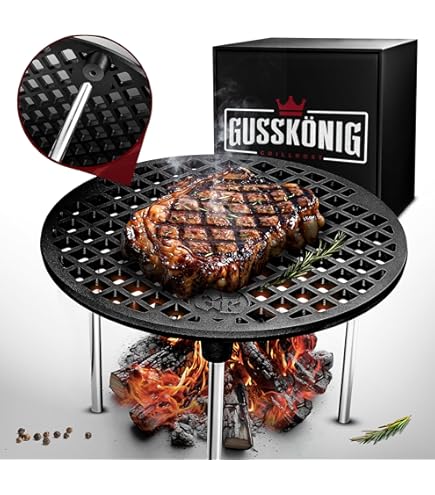 Dutch Oben Grillplatte Gusskönig Gusseisen Grillplatte 42 Cm Mit 3 Edelstahlbeinen – Für Lagerfeuer, Dutch Oven, Feuerschale Gusseisen Topf