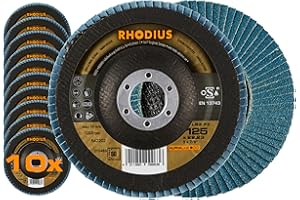 RHODIUS LSZ F3, 10 Stück Ø 125 mm K60 Fächerscheiben, Made in Germany, Metall Schleifscheibe für Winkelschleifer, Lamellenscheibe, Fächerschleifscheiben