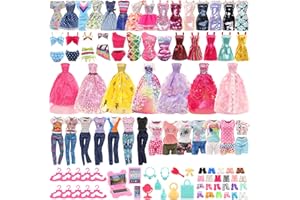Festfun 63 Doll Clothes and Accessories 12 Fashion Dresses 4 Tops 4 Pants Outfits 3 Party Gown Dresses 3 Swimsuits Bikini 37 Accessories Shoes Hangers for 11.5 inch Doll Girl Gift
