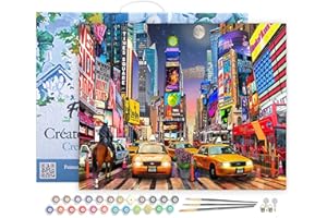 Figured'Art Pintar por Numeros Adultos con marco Noche en Timesquare - Manualidades pintura acrilica Kit Cuadro DIY completo - 40x50cm con bastidor montado