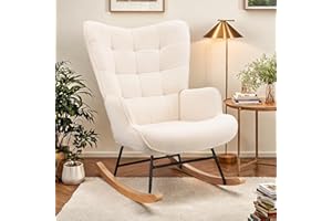 FEEOHOME Fauteuil à Bascule, Chaise à Bascule, Fauteuil Allaitement Chambre Bebe, Rocking Chair Allaitement, Velours Teddy pour Chambre à Coucher et Salon, Dossier à Carreaux