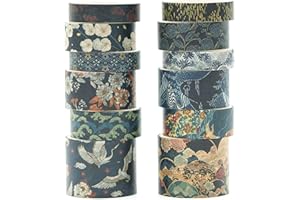 KAVI' S 12 Rollos Kyoto Washi Tape Set cinta adhesiva decorativa Washi Glitter Adhesivo de Cinta Decorativa para DIY Crafts Scrapbooking (Cerulean Showa)