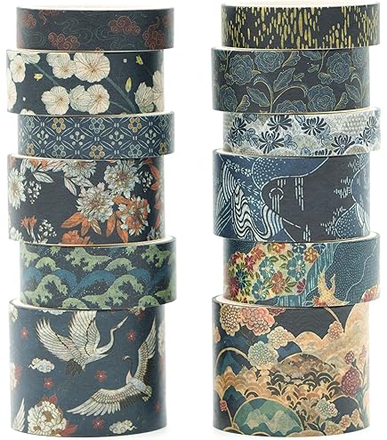 LGEGE 15 Rolls Washi Tape Art Tape, 30/20/15/5mm, Colorful Floral Pattern, Gold Foil Print, Japanese Masking Tape Decorative For Scrapbooking, Bullet Journal, Gift Wrapping, DIY (2M