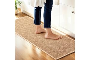Carvapet Kitchen Mats for Floor, Super Absorbent Kitchen Rugs Non Slip Washable, Rubber Backing Soft Oatmeal Braided Kitchen Floor Mat Standing Mat Sink Mat(Brown,43 * 90cm)