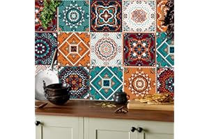 KAIRNE 24pcs Moroccan Tile Decal for Kitchen Decor,Vintage Stair Sticker,Waterproof Tile Decal Stickers,15x15cm Stick on Tiles Kitchen,Peel and Stick Backsplash Moroccan Tiles Bathroom Living Room