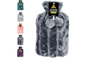 NOBLE & BRITE Hot Water Bottle with Cover Fluffy Super Soft Faux Fur Large 2 Litre (Grey)