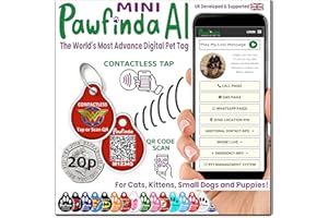 PAWFINDA AI – Next Generation AI Digital Pet Tag. Personalised Cat Dog Pet Engraved ID Tag with CONTACTLESS NFC, QR Code Technology and PawVoice AI. Developed & Fully Supported in The UK