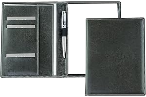 ‎DELMON VARONE - FINE LEATHERGOODS MADE IN GERMANY DELMON VARONE - Premium Schreibmappe inkl. Notizblock DIN A5 (50 Blatt) aus veganem Eco Kunstleder Grau - Organizer Konferenz Mappe mit Stifthalter & Einsteckfach - Business Dokumentenmappe