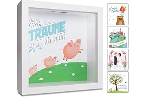 GLÜCKSWOLKE - Tirelire I Motif Cochon I Cadre Photo 3D à remplir I Emballage Cadeau pour la Voiture, la Maison, Un Anniversaire I Tirelire comme Caisse à café I Cadeau d'argent Piggy Bank