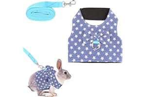 Filhome Adjustable Rabbit Harness Leash, Bunny Harness Leash Cute Vest Harness for Rabbit Ferret Bunny Kitten Guinea Pig Walking (Blue)