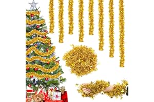 BINGQILING Lametta Weihnachtsbaum Gold- 8PCS Weihnachtsdeko Lametta Girlande Weihnachtsgirlande mit Schneeflocke 16M Glitzer Christmas Girlande Deko Weihnachten Outdoor Weihnachtsbaum Tür Treppen Girland Deko