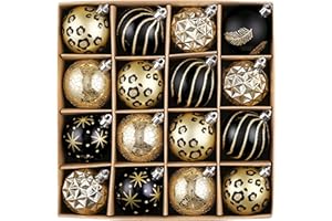 ‎VALERY MADELYN Valery Madelyn Weihnachtskugeln, 16 Stücke 6cm Christbaumkugeln Kunststoff Weihnachtskugel Weihnachtsdeko mit Aufhänger Geschenkpaket Weihnachtsbaumschmuck Schwarz Gold Thema