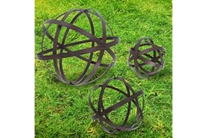KUNJOCY 3 PCS Garden Spheres Balls Assorted Size Distressed Metal Band Decorative Sphere Folding Orbs Sculpture for Outdoor Indoor Decorations 7" 10" 12" Diameter (Rusty)