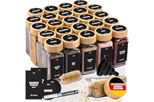 Deco Haus® Gewürzgläser eckig mit Holzdeckel 24er Set [+ Etiketten & Streueinsatz] - Gewürzdosen Set Glas - Gewürzbehälter Spice Jars - Aufbewahrung - Behälter für Gewürze - Gewürzaufbewahrung
