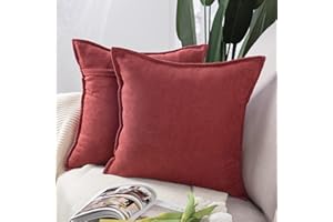 Madizz Juego de 2 Suave Felpilla Decorativo Funda de cojíns Lujo Estilo Fundas de Almohada para el sofá Dormitorio Borgoña Cuadrado 45 x 45 cm