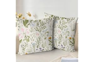 XPHZZL Cushion Covers Set of 2 Pack 65 x 65 cm - Soft Sage Green Wild Flower Plant Pillow Covers for Sofa Bed Garden Outdoor Spring Decor Flower Plant with Invisible Zipper 26 x 26 Inch