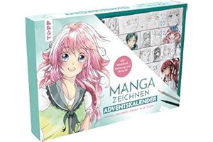 Manga zeichnen Adventskalender - Manga zeichnen lernen in 24 Tagen. Mit Anleitungsbuch, Workbook und Zeichenmaterial: Box (38,5 x 26,5 x 5 cm) mit 24 kleinen Boxen