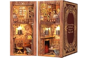 Fsolis Book Nook Diy Miniature House Kit 3D Wooden Puzzles Bookshelf Decor Dolls House Model Kits Book Gifts (Eternal Bookstore)