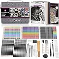 HIFORNY 100 PCS Drawing & Sketching Set, Professional Art Supplies with Graphite,Charcoal, Colored,Watercolor,Metallic Pencils,Blending Tools,Sketchbook and Coloring Book in Zipper Case (Grey)