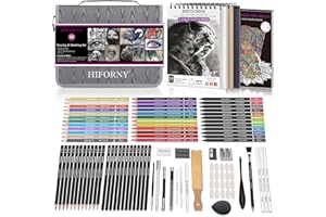 HIFORNY Set de Dibujo y Esquema de 100 Piezas, Materiales de Arte Profesionales con Lápices de Grafito, Carbón, de Colores, Acuarela, Metálicos, Herramientas de Mezcla (Gris)