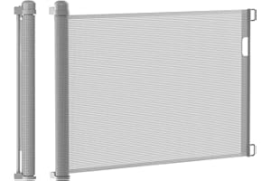 JNGLGO Barriera di sicurezza per scale retrattili 0-150 cm, barriera di sicurezza per neonati e cani, funzionamento a una mano, barriera di protezione per scale/porte/corridoi, grigio