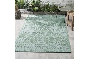 FAB HABITAT FAB HAB Alfombra de Exterior - Impermeable Resistente a la Decoloración Sin Arrugas - Plástico Reciclado - Tropical Botánica - Patio Cubierta Porche Balcón Lavadero - Manila - Verde - 120 cm x 180 cm