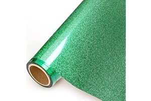 Surglam Heat Transfer Vinyl Roll, 10In x 5ft Glitter Green Permanent HTV Heat Transfer Paper Hot Press Vinyl for T-Shirts DIY, Silhouette Cameo, Fabric Cloth, Craft Projects