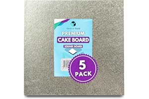 PACK N TRADE SPECIALISTS IN BAKERY & FOOD PACKAGING Pack N Trade 8 Inch Square Cake Boards – Pack of 5 Double Thick 3mm Cardboard, Foil-Finished Both Sides, Reusable & Sturdy Cake Base for Baking, Decorating, and Display