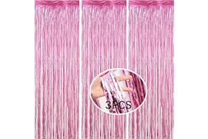 AMZJIMTOP Pink Tinsel Foil Fringe Curtain Party Decorations 3Pcs 3.3ft *8.2ft Metallic Tinsel Curtains Streamers Party Backdrop Foil Curtain for Birthday Party Wedding Holiday Decoration