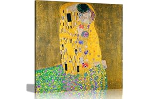 ARTLEY PRINTS Célèbres impressions sur toile The Kiss par Gustav Klimt Reproduction de peinture à l'huile moderne à suspendre Décoration murale encadrée 86 x 86 cm