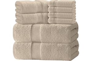 White Classic Luxury Brown Bath Towel Set of 8 Pieces - 100% Turkish Cotton 700 GSM Highly Absorbent Towels for Bathroom, 2 Bath Towels, 2 Hand Towels, 4 Washcloths - Taupe