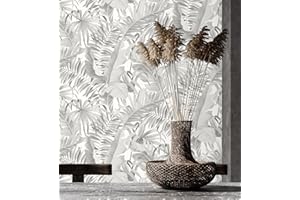 GAULAN - 680937 Papier peint vinyle écologique feuille de palmier et de bananier tropicaux fond blanc pour mur salon cuisine chambre tête de lit - Rouleaux de 10 m x 0,53 m