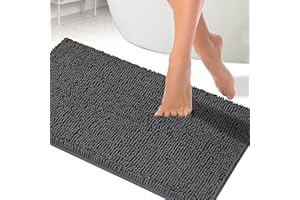 MAYSHINE Tapis de Salle de Bain Absorbant et Antidérapant en Chenille - Doux, Lave-Machine, Sèche Rapidement - Grand pour Bain, Douche, Chambre ou Tapis de Porte (Gris au Charbon de Bois, 80x50cm)