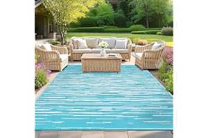 SHACOS Outdoor Rugs for Patios Waterproof 150 x 240 cm Reversible Plastic Straw Rug Garden Rug UV Resistant Outdoor Camping Mat for RV, Backyard, Picnic, Balcony, Deck, Blue