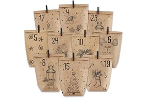 PANSIBY Adventskalender zum Befüllen, 24 Weihnachtskalender Papiertüten zum Selbstbefüllen, Geschenk Kraftpapiertüten Advents Tüten Selber Befüllen für Kinder Erwachsene