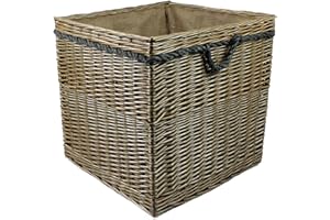 POP-IT-IN-A-PELICAN Range of large Antique grey Wicker log baskets. Rope handles. Wood & kindling storage for fireplace. Or shoes toys washing clothes bin (125 litres, Square)