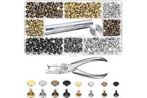 BEMEMO 240 Set Leather Rivets Double Cap Rivet Tubular Metal Studs 2 Sizes with Punch Pliers and 3 Pieces Setting Tool Kit for Leather Craft Repairs Decoration, 4 Colors