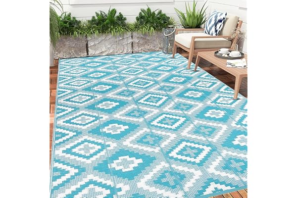 Enyhom Grand Tapis d'extérieur 180 x 270 cm, en Plastique tissé Plat Robuste, résistant aux UV, imperméable, résistant aux Couleurs, Tapis de Balcon pour extérieur, Camping-Car, terrasse, Jardin