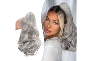 Gairyan Coda Cavallo Capelli Extension con Pinza Posticci per Capelli Coda di Cavallo Sintetici Claw Ponytail Coda Capelli Extension Clip Ricci Mossi Ondulati Corti Naturali Estensioni, Grigio Scuro