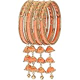 NMII Metal & Silk Thread Jhumka Zircon Latkan Stylish Bangles Set For Women's and Girls | Women's Fancy Latkan Bangles Set | Ethnic Fashion Jewellery- Set of 12 Bangle: 