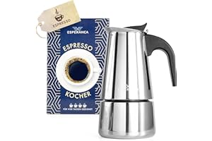 Esperanca Espressokocher aus hochwertigen Edelstahl, Induktion, für alle Herdarten geeignet 2-4 Tassen italienischen Espresso, Kaffee, Mokka – Espressokanne und Mokkakanne [200ml]