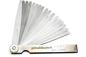 PIMALDAUM® MM Spezial DIN 2275 - Calibre de espesores 17 hojas, 0,02-1,00 mm, para medir y probar de forma fácil y precisa anchos de huecos, espesores y distancias/huecos